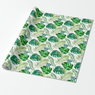 Papier Cadeau Tropical Green Monstera Palm Feuilles Jungle Safar