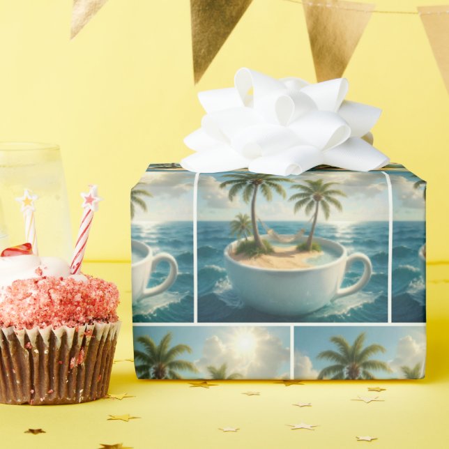Papier Cadeau Tropical Island With Hammock in a Teacup (Fête d'anniversaire)