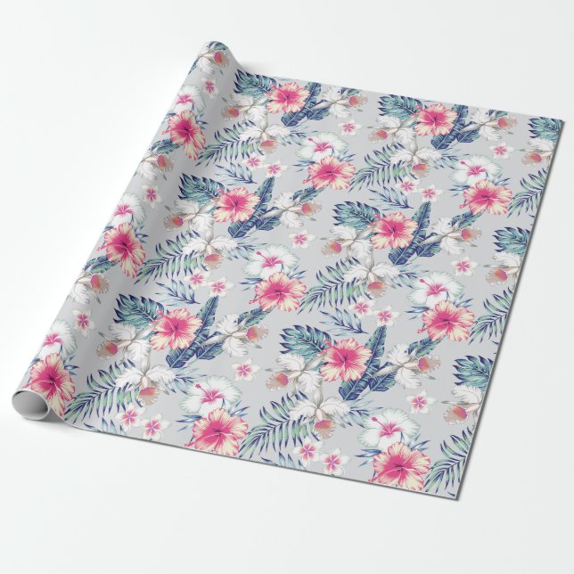 Papier Cadeau Tropical Orchid Floral (Déroulé)