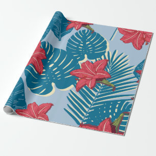 Papier Cadeau Tropical Palm sans couture feuille bleu motif