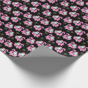 Papier Cadeau Tropical Père Noël Flamant rose Flottant noir