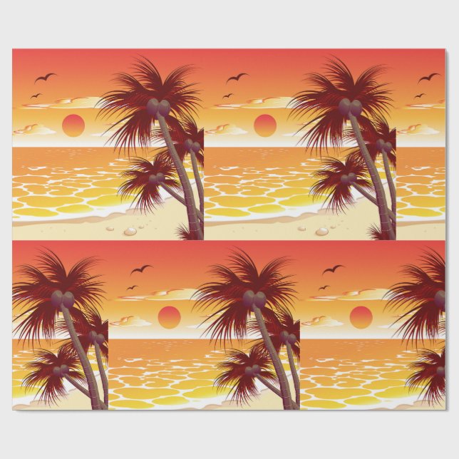 Papier Cadeau Tropical Sunset Beach Palm Tree Island (Plat)