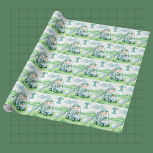 Papier Cadeau Trou en un 1er Anniversaire Golf Garçon Aquarelle
