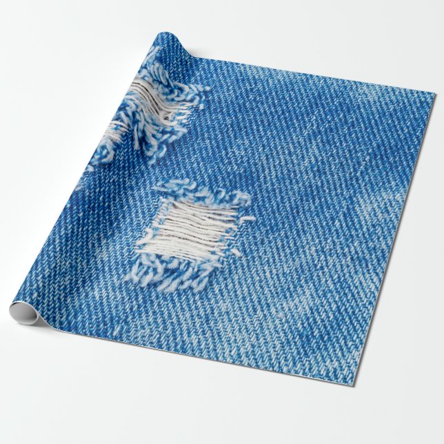Papier Cadeau Trou sur Denim Jeans. Torn Blue je déchiré (Déroulé)