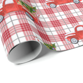 Papier Cadeau Truck Vintage de Noël Rouge branché