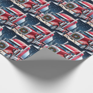 Papier Cadeau Trucker Père Noël 18 Wheeler Noël