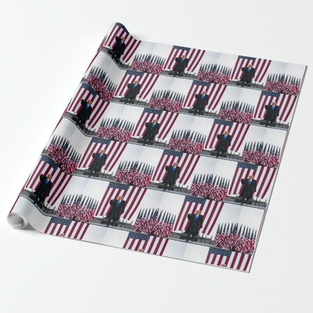 Papier Cadeau Trump 2024 Trump et drapeaux (Déroulé)