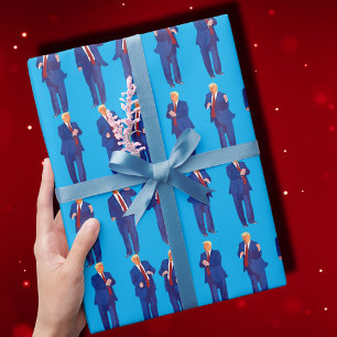 Papier Cadeau Trump Danse   Drôle Trump Danser Cadeau Bleu
