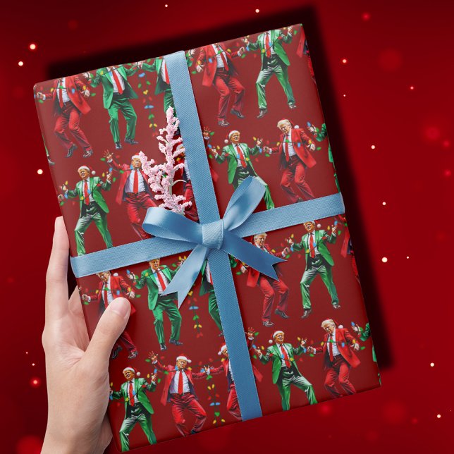 Papier Cadeau Trump danse | Trump Père Noël Danse Noël rouge (Créateur téléchargé)