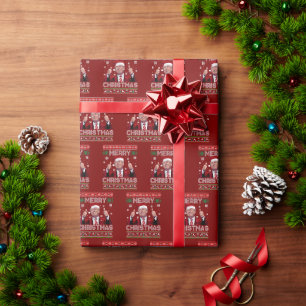 Papier Cadeau Trump Santa Hat Joyeux Noël Laide Sweat Rouge