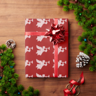 Papier Cadeau Trumpet Angel chrétien religieux Noël ROUGE