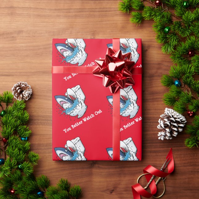 Papier Cadeau Tu ferais mieux de surveiller Père Noël Shark (Cadeau de vacances)