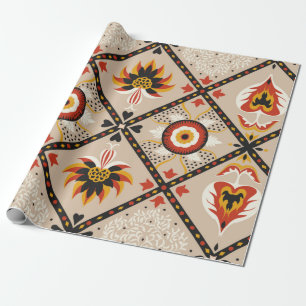 Papier Cadeau tuile en majolique italienne. Broderie avec fleurs
