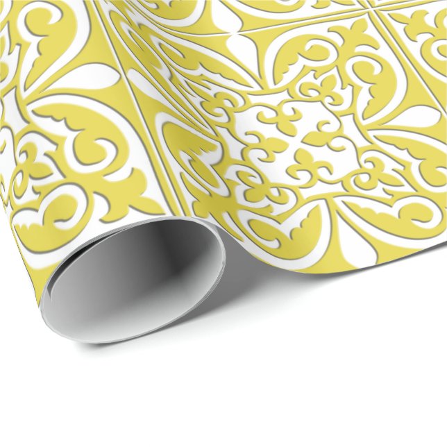 Papier Cadeau Tuile marocaine - jaune et blanc de moutarde (Coin rond)