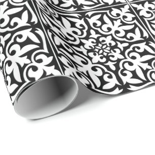 Papier Cadeau Tuile marocaine - noir avec l'arrière - plan blan