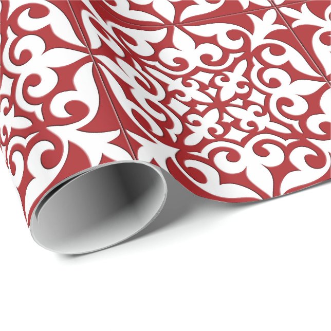 Papier Cadeau Tuile marocaine - rouge foncé et blanche (Coin rond)
