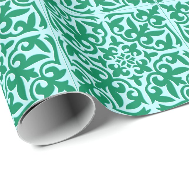 Papier Cadeau Tuile marocaine - turquoise et aqua (Coin rond)