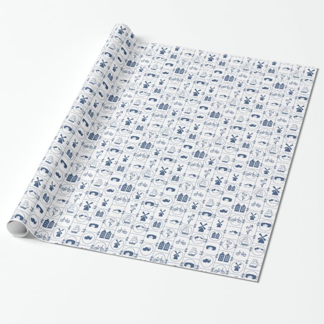 Papier Cadeau Tuiles bleues néerlandaises (Déroulé)