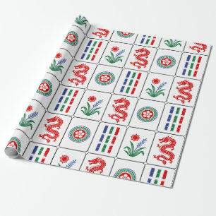 Papier Cadeau Tuiles de Mahjong Énormes #4 Rouge Vert Bleu Blanc