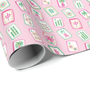 Papier Cadeau Tuiles de Mahjong Rose et Vert de Palm Beach