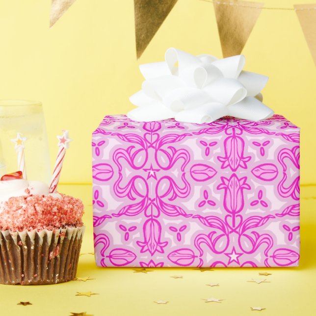 Papier Cadeau Tulip fleur damassé rose (Fête d'anniversaire)