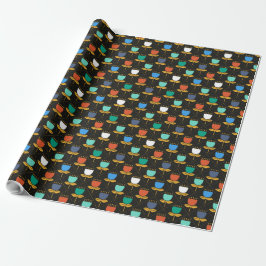 Papier Cadeau Tulipe moderne du milieu du siècle - Noir