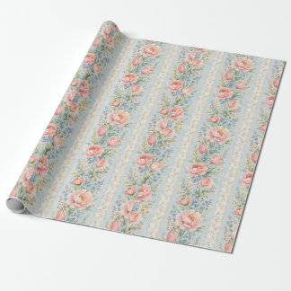 Papier Cadeau Tulipe Paeonie Rose Fleurie Rayure Aquarelle Cadea
