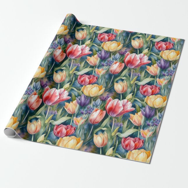 Papier Cadeau Tulipes aquarelles (Vivid) (Déroulé)