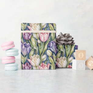 Papier Cadeau Tulipes classiques rose, violet, blanc