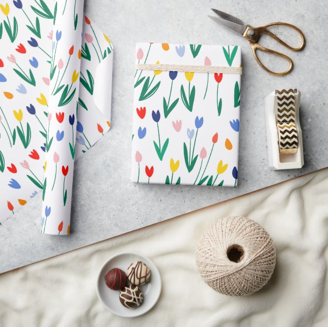 Papier Cadeau Tulipes Colorées  (Artisanat)