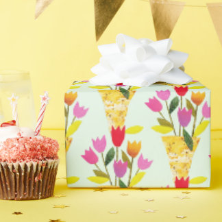 Papier Cadeau Tulipes D'Inspiration Rétro - Mi-siècle Illustré À