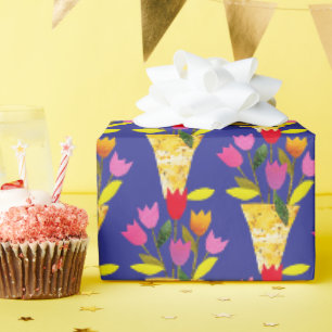Papier Cadeau Tulipes D'Inspiration Rétro Sympa Gras Illustré À