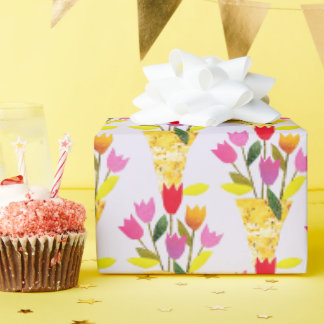Papier Cadeau Tulipes Inspirées Rétro Illustrées à la Main Milie