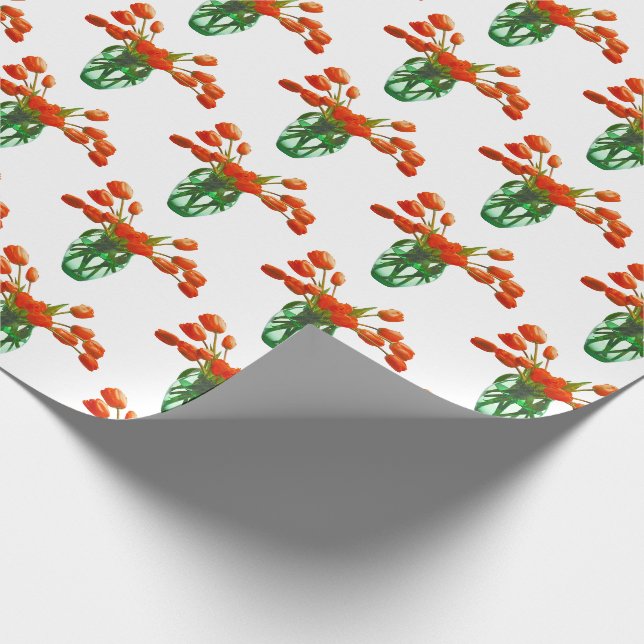 Papier Cadeau Tulipes orange dans le vase sur papier blanc (Coin)