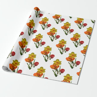 Papier Cadeau Tulipes rouges et fleurs de jonquilles jaunes