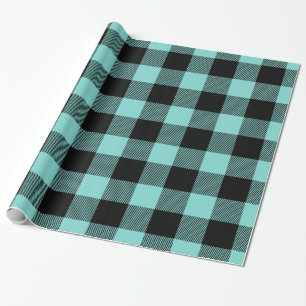 Papier Cadeau Turquoise Aqua Black Huge Buffalo Plaid Lumberjack