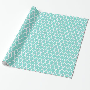 Papier Cadeau Turquoise Aqua Blanc Motif Quatrefoil Marocain #4