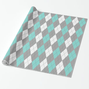 Papier Cadeau Turquoise Aqua Charcoal Dk Grey Wht Jacquard XL