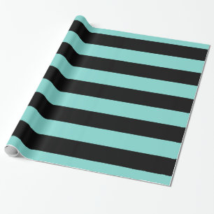 Papier Cadeau Turquoise Aqua Noir XL Rayures Motif V