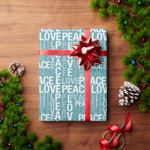 Papier Cadeau Turquoise Bleu Blanc Paix Amour