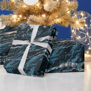 Papier Cadeau Turquoise bleu et marbre argenté look