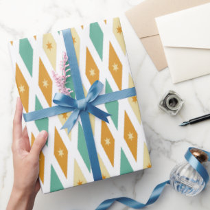 Papier Cadeau Turquoise Blue Orange Cream Jacquard Diamond Star
