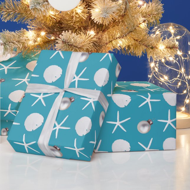 Papier Cadeau Turquoise Blue Tropical Holiday Beach Shells Cadea (Vacances)