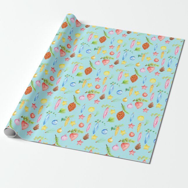 Papier Cadeau Turquoise de papier d'emballage de Noël (Déroulé)