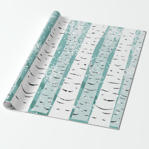 Papier Cadeau Turquoise et blanc bouleau dans l'art japonais hiv
