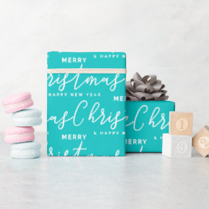 Papier Cadeau Turquoise et blanc Joyeux mot de Noël Art