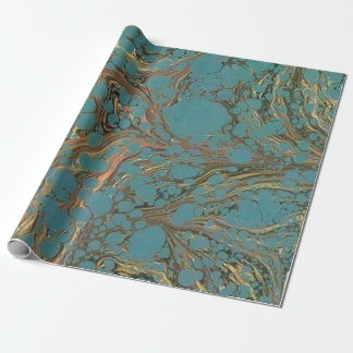 Papier Cadeau Turquoise et or, marbrés