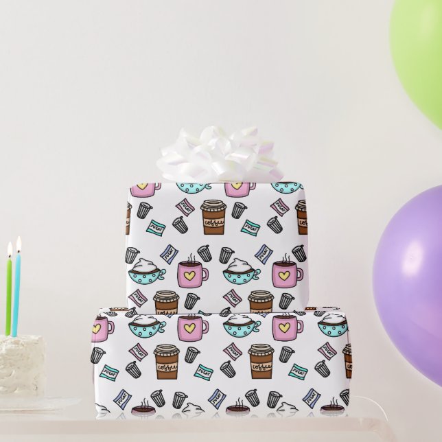 Papier Cadeau Turquoise et rose mignon tasses à café café (Cadeaux de fête)