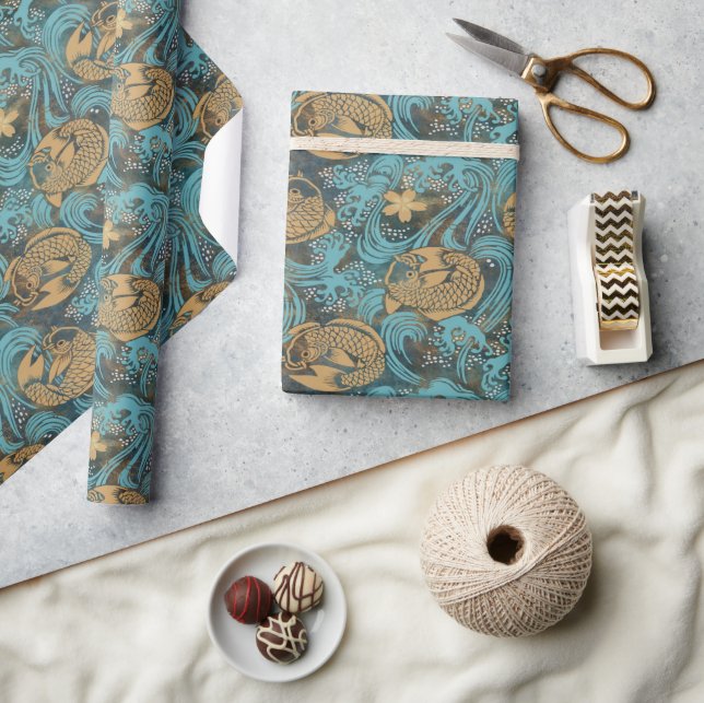 Papier Cadeau Turquoise japonais Koi Carp  (Artisanat)