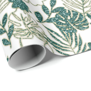 Papier Cadeau Turquoise Mint Tropical Monstera Feuilles Botaniqu